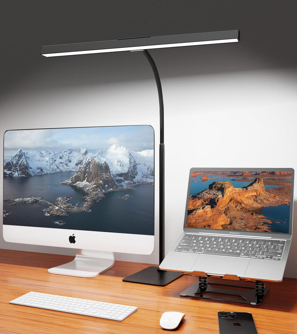 Kaulsoue desk lamp wide light bar for even desk illumination.
