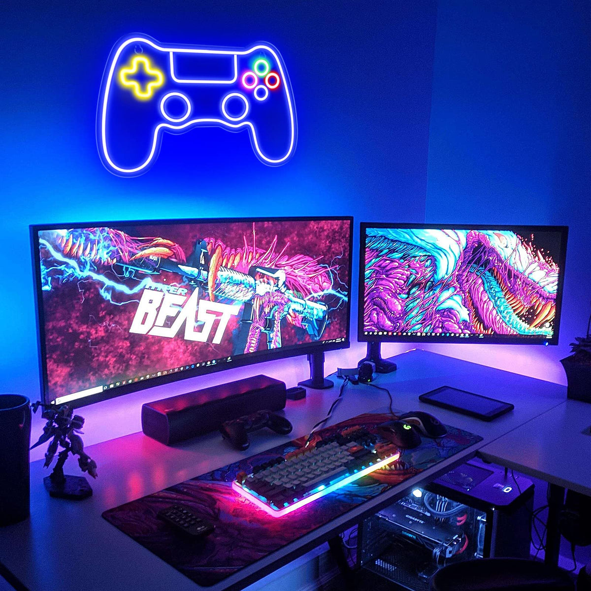 Kavaas neon sign gamepad glow enhances teen bedroom ambiance.