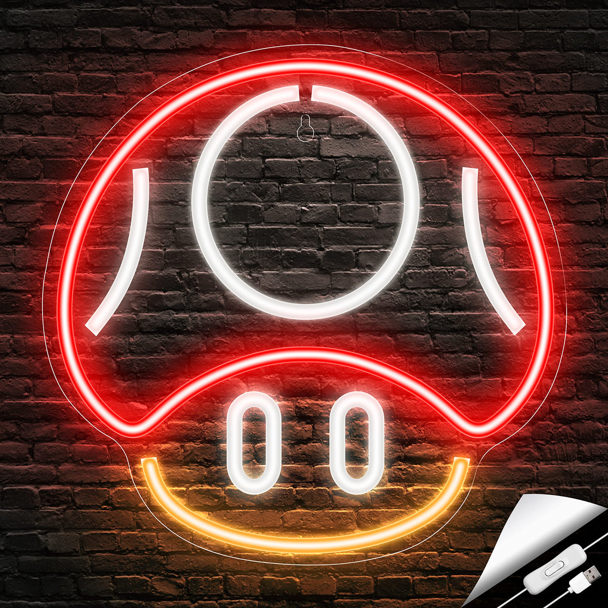 Kavaas mushroom neon sign in red for a playful game room backdrop