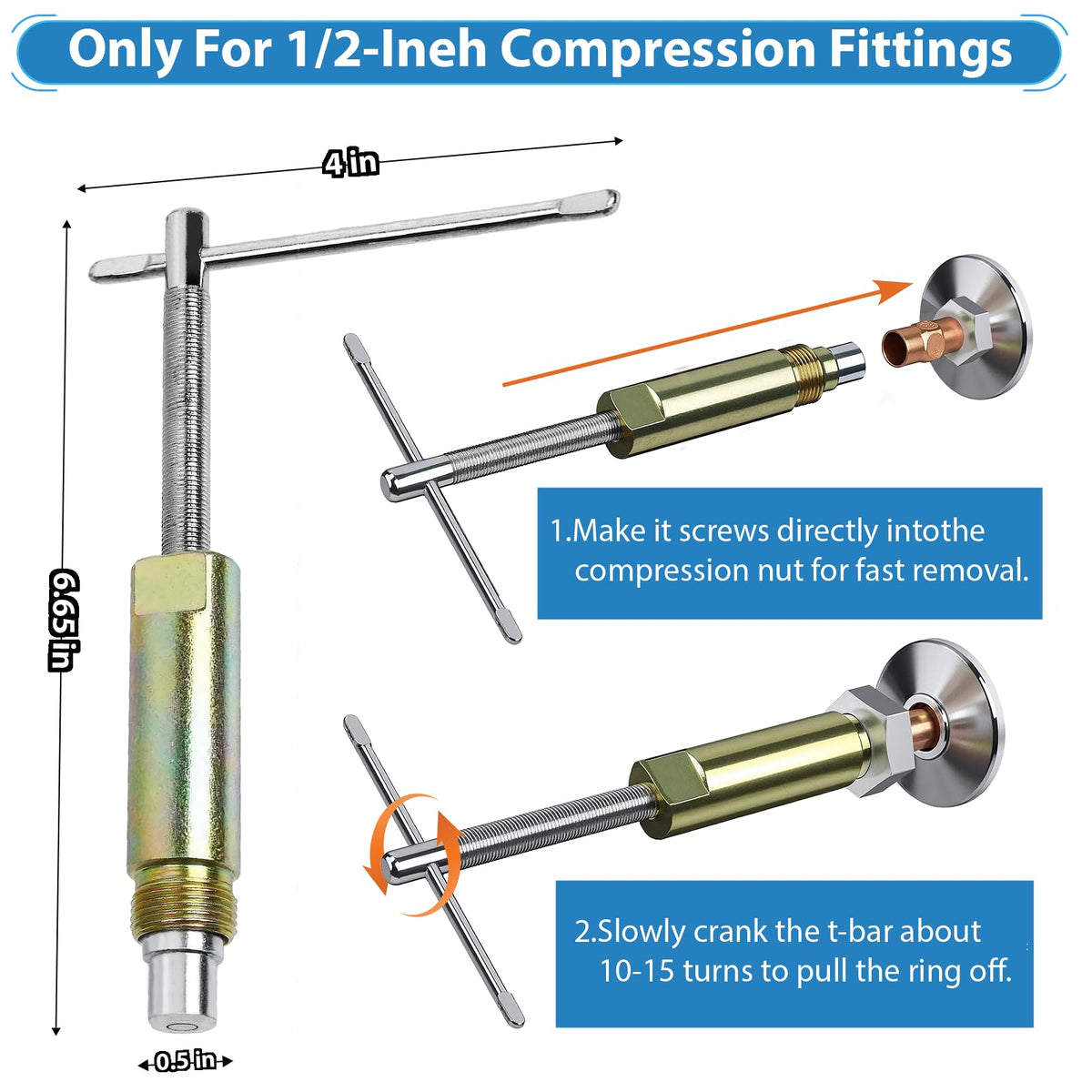 Kavedod angle-stop tool compatible with 3/8 and 1/2 inch MPT outlets.