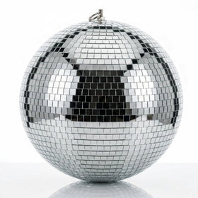 Kaviooy 12-inch disco ball with glass tiles reflecting light for dramatic ambience.