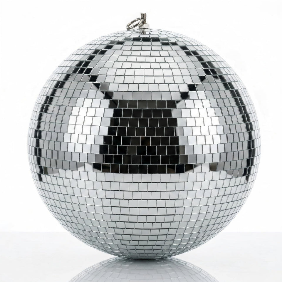Kaviooy 12-inch disco ball with glass tiles reflecting light for dramatic ambience.