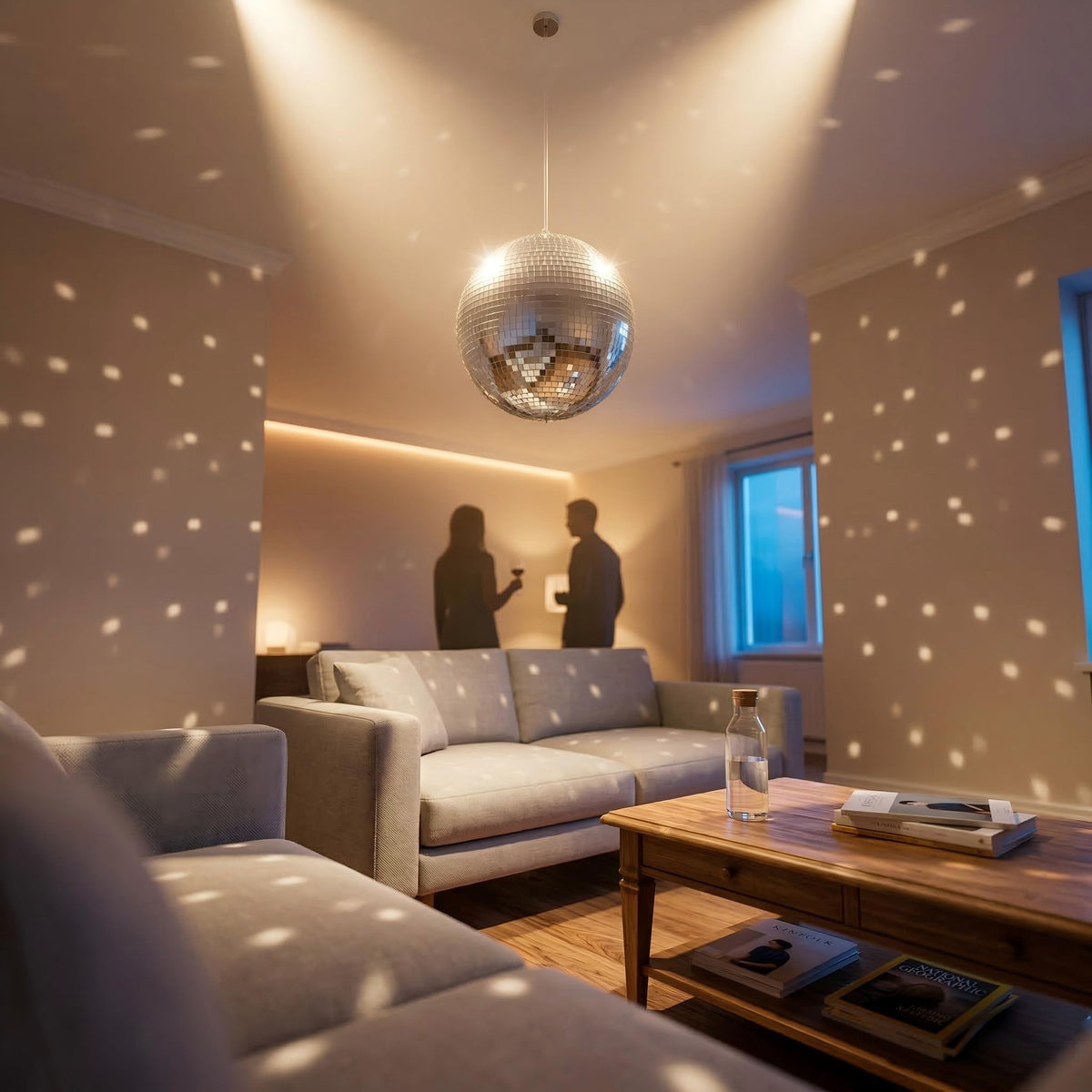 Kaviooy ceiling or motor setups create full disco effect.