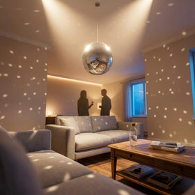 Kaviooy ceiling or motor setups create full disco effect.