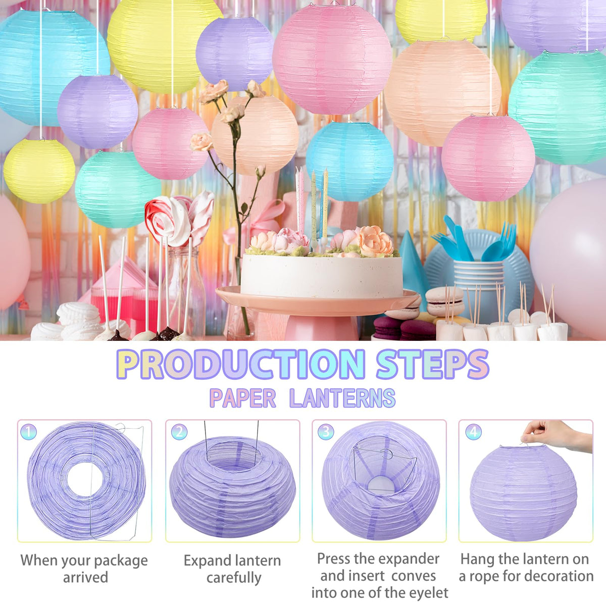 KAXIXI pastel 8-inch lanterns perfect for table centerpiece accents.