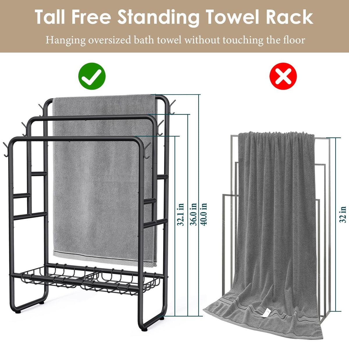 Kayfia 3-tier design highlights elevated bars for faster towel drying.