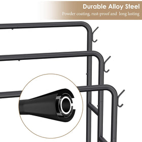 Kayfia adjustable foot pads protect floors and stabilize the rack.
