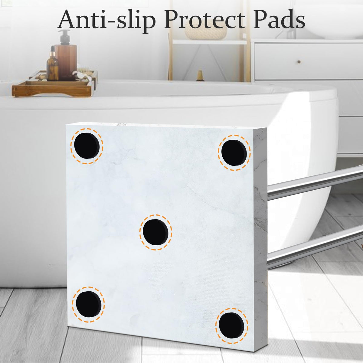 Kayfia towel rack includes anti-slip pads to protect floors.
