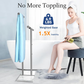 Kayfia adjustable-width towel rack fits tight spaces and larger towels.