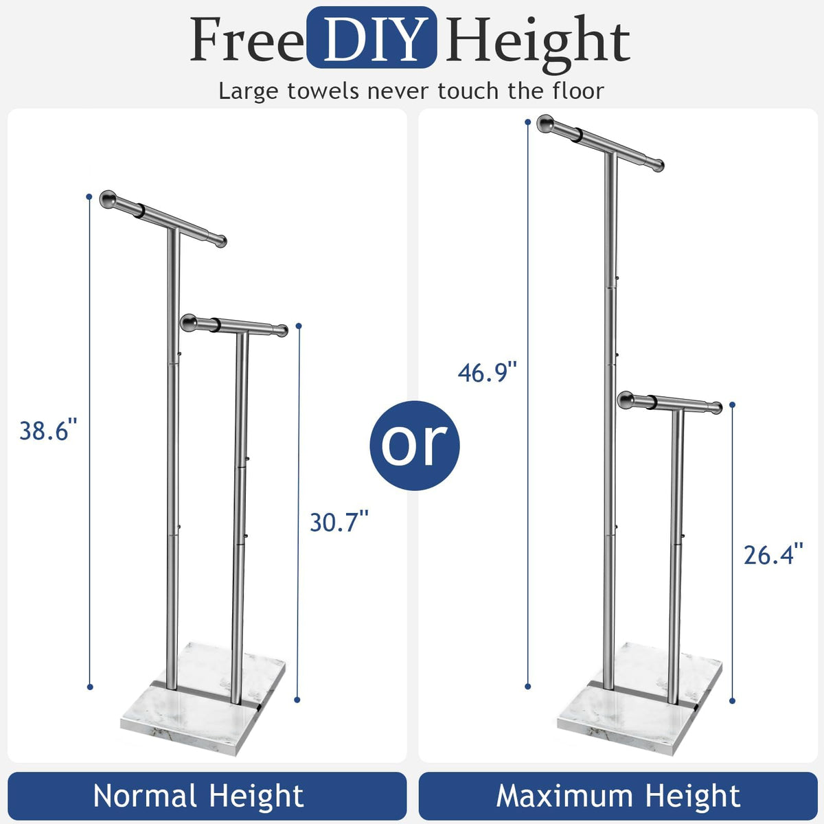 Kayfia towel rack with weighted marble base delivering anti-tip stability.