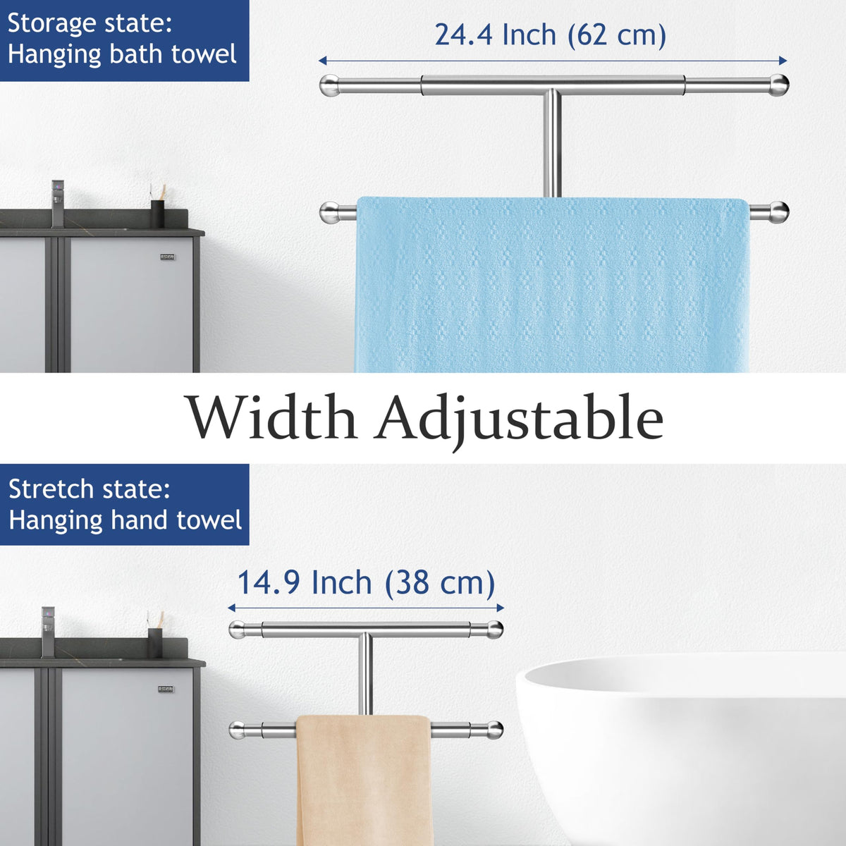 Kayfia two-tier towel rack keeps towels organized and off the floor.