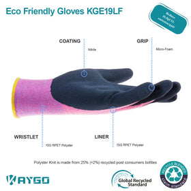 Kaygo pink gloves with latex sandy coating for better wet and dry grip.