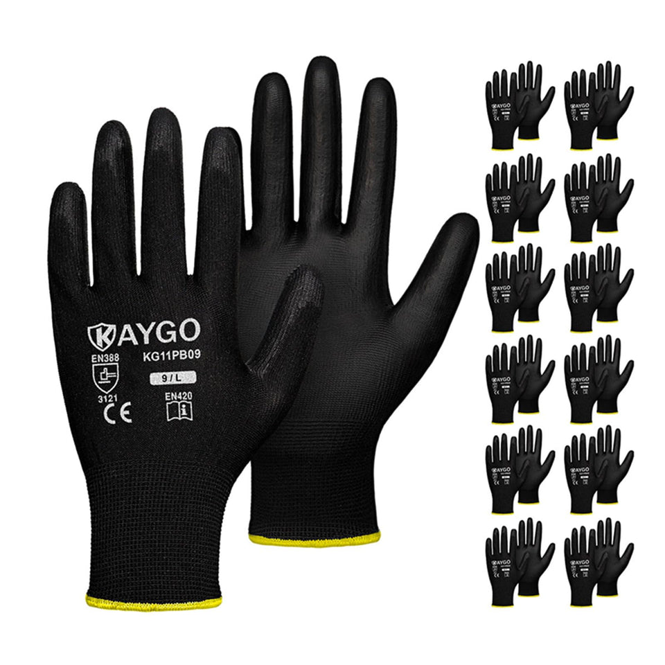 KAYGO KG11P work gloves with knit palm grip for precise handling and comfort.