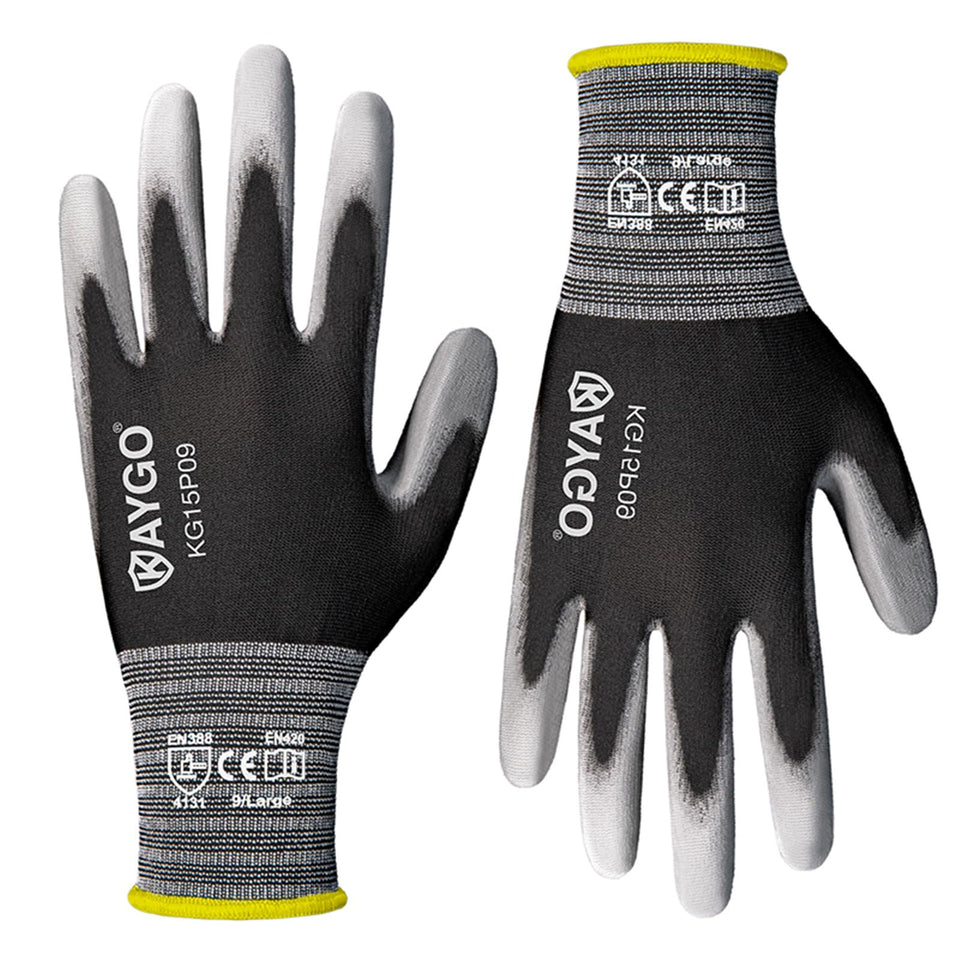 KAYGO ultra-thin PU coated gloves ideal for precise electronics assembly handling.