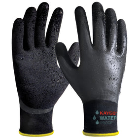 Kaygo waterproof work gloves with rubber-coated palm for secure grip in wet conditions.