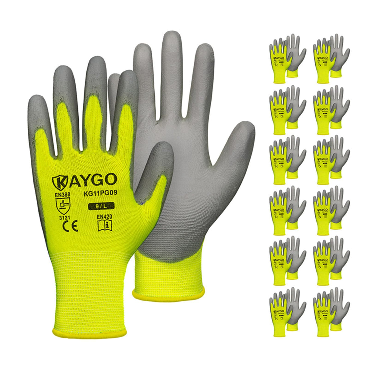 Kaygo work gloves with palm grip improve secure handling in light warehouse tasks.