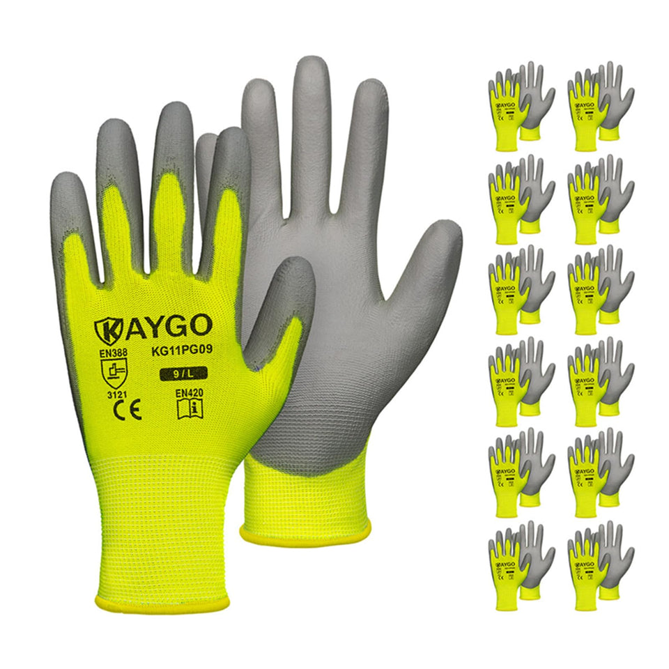 Kaygo work gloves with palm grip improve secure handling in light warehouse tasks.