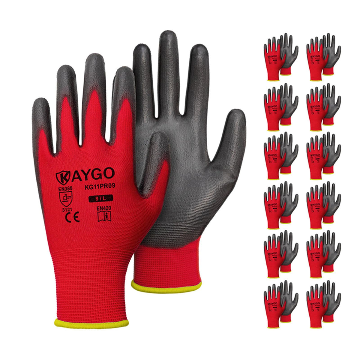 KAYGO gloves with seamless knit and PU palm for secure grip.