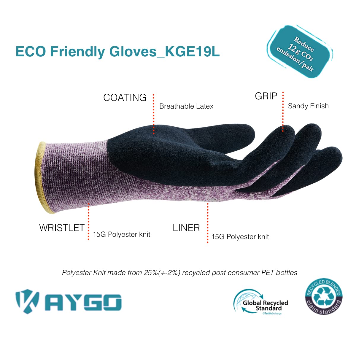 KAYGO KGE19L latex sandy coating close-up showing grip texture