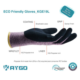 KAYGO KGE19L latex-sandy coating highlights grip in dry and wet tasks.