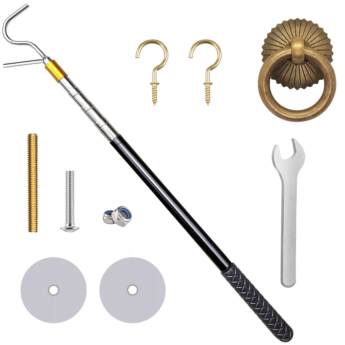 Kbiykuy attic pull-down hook with 60-inch rod for easier reach and control.