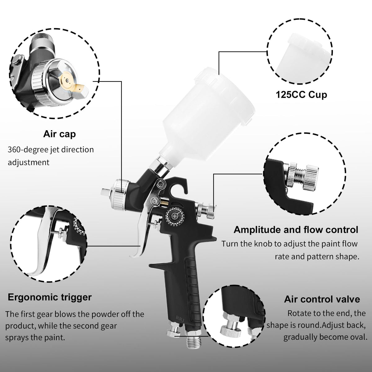 KCNKCN 125cc cup offers ample capacity for quick touch-ups.