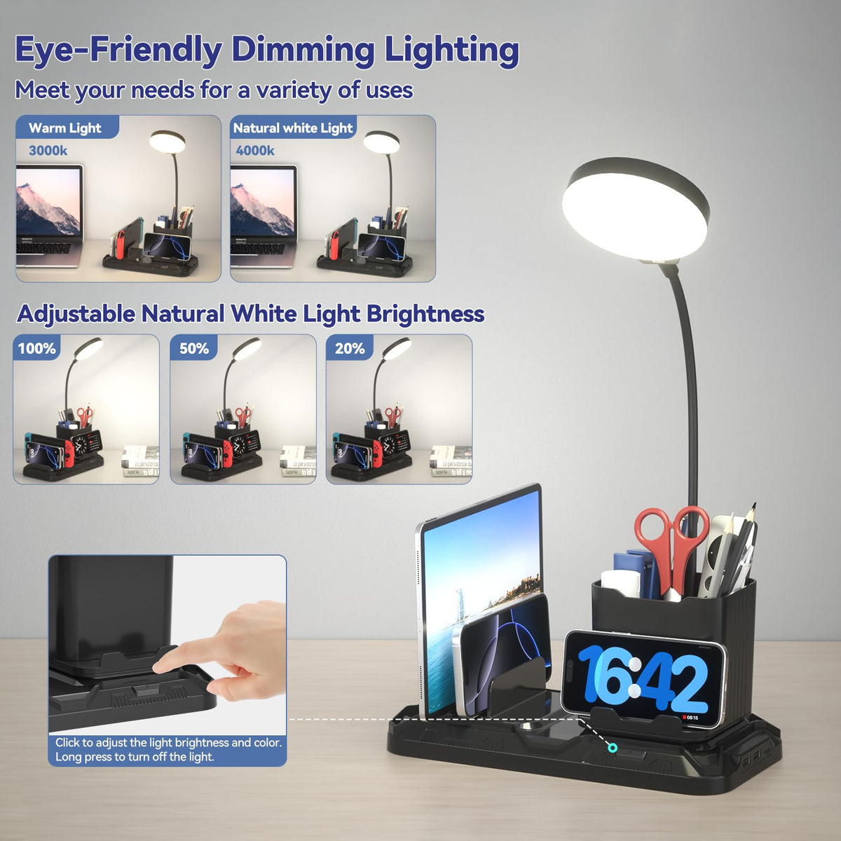 KDD desk lamp with adjustable gooseneck for flexible reading.