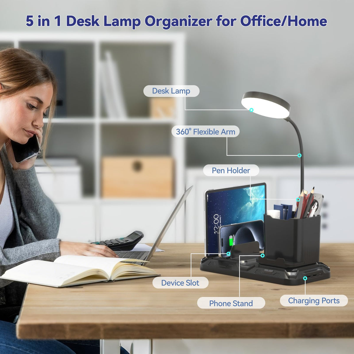 KDD desk lamp pen holder keeps desk stationery within reach.