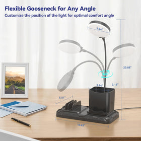 KDD desk lamp phone holder and device slots keep gadgets accessible.