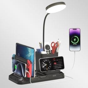 KDD desk lamp with USB ports in full view for study and work.