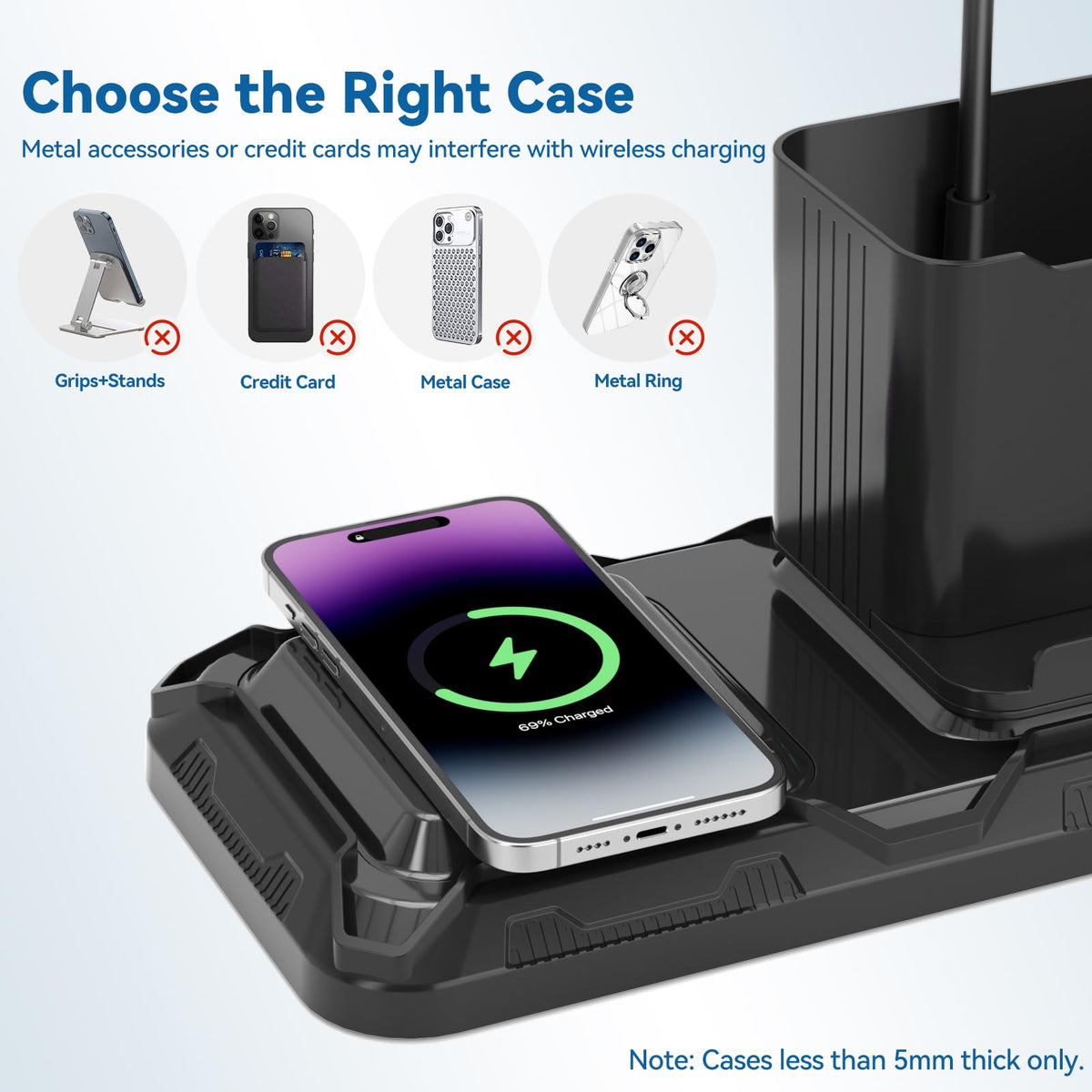 KDD wireless charging area keeps your phone powered at the desk