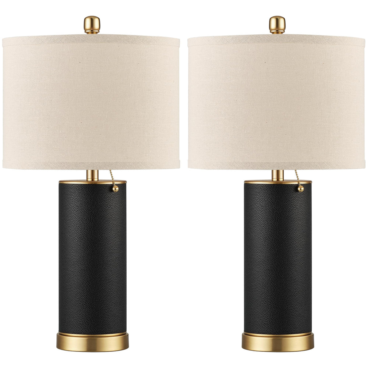 KDG 23.4-inch black PU leather table lamp with gold body for a refined living room.