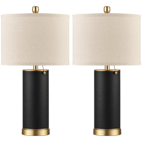 KDG 23.4-inch black PU leather table lamp with gold body for a refined living room.