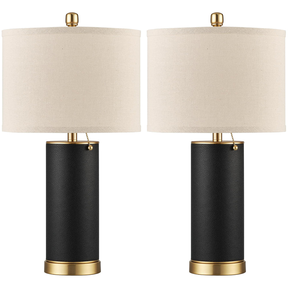 KDG 23.4-inch black PU leather table lamp with gold body for a refined living room.