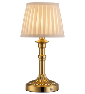 KDG cordless portable table lamp with gold finish ideal for clutter-free desks.