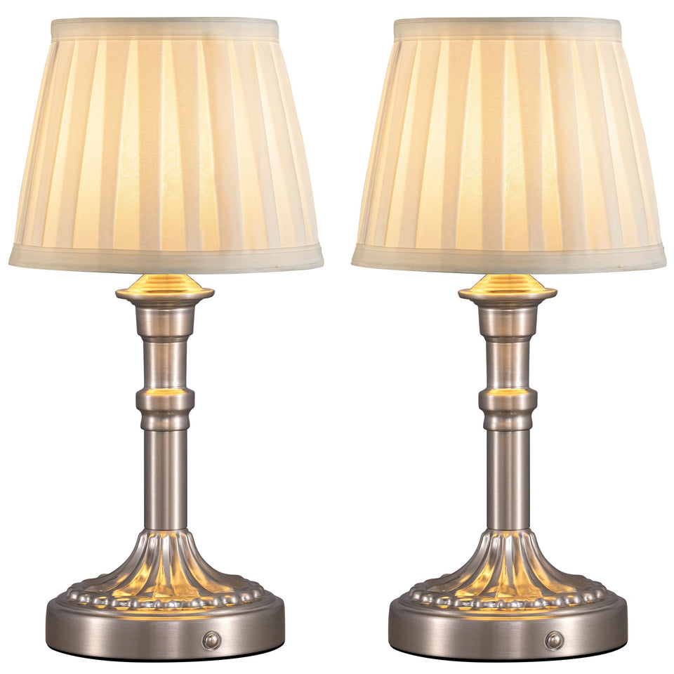 KDG cordless table lamp duo in nickel finish provides sleek ambient lighting