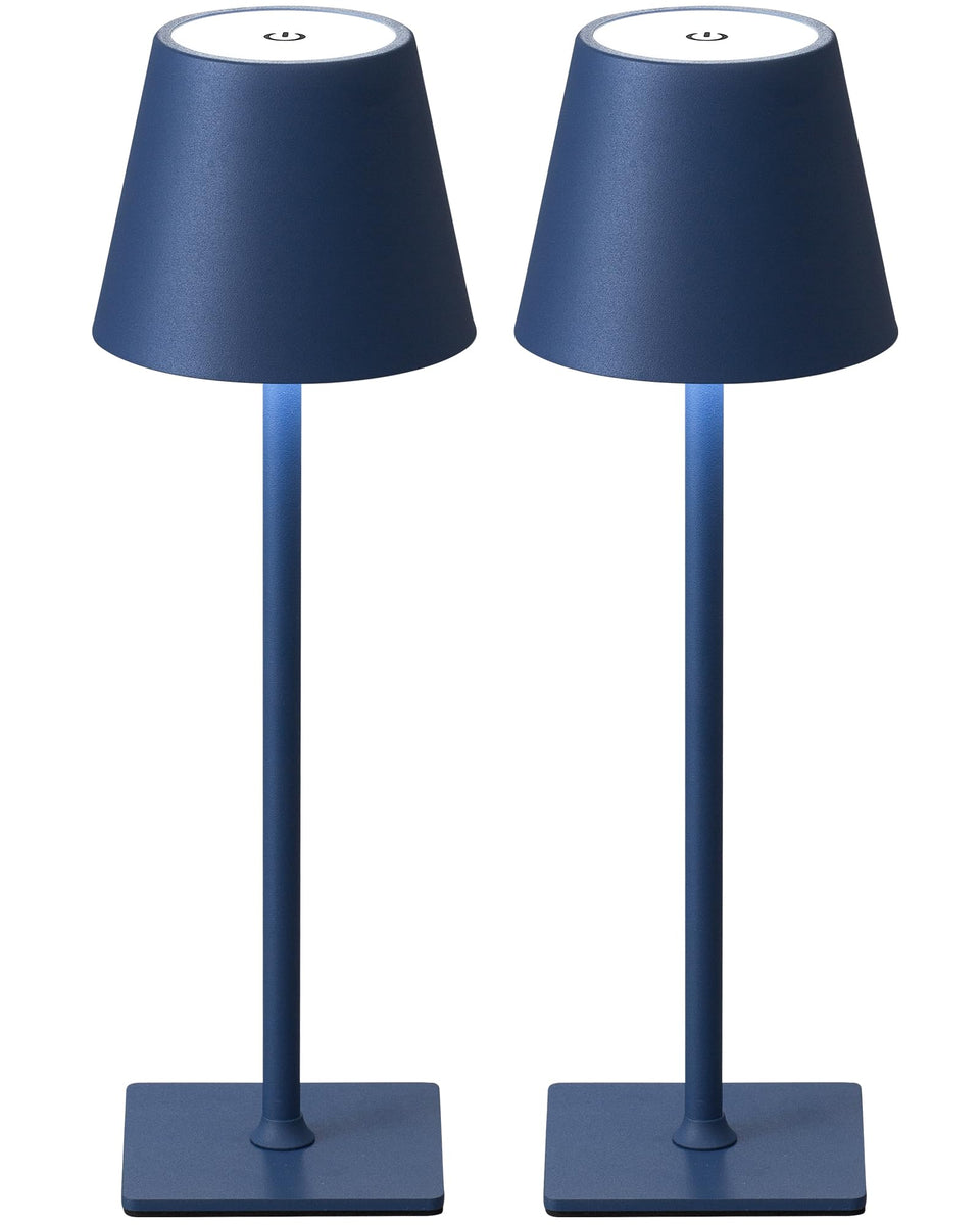 KDG cordless table lamp pack unboxing shows blue finish and sleek modern silhouette.