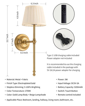 KDG cordless wall sconce remote control enables easy brightness adjustment