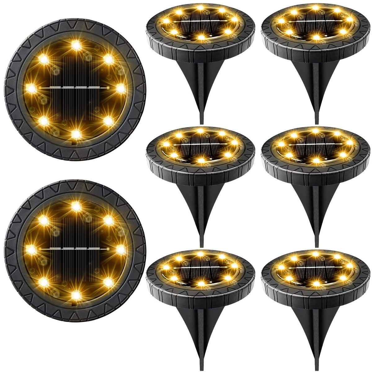 KDORRKU solar LED disk light pack with stake installation for easy outdoor lighting