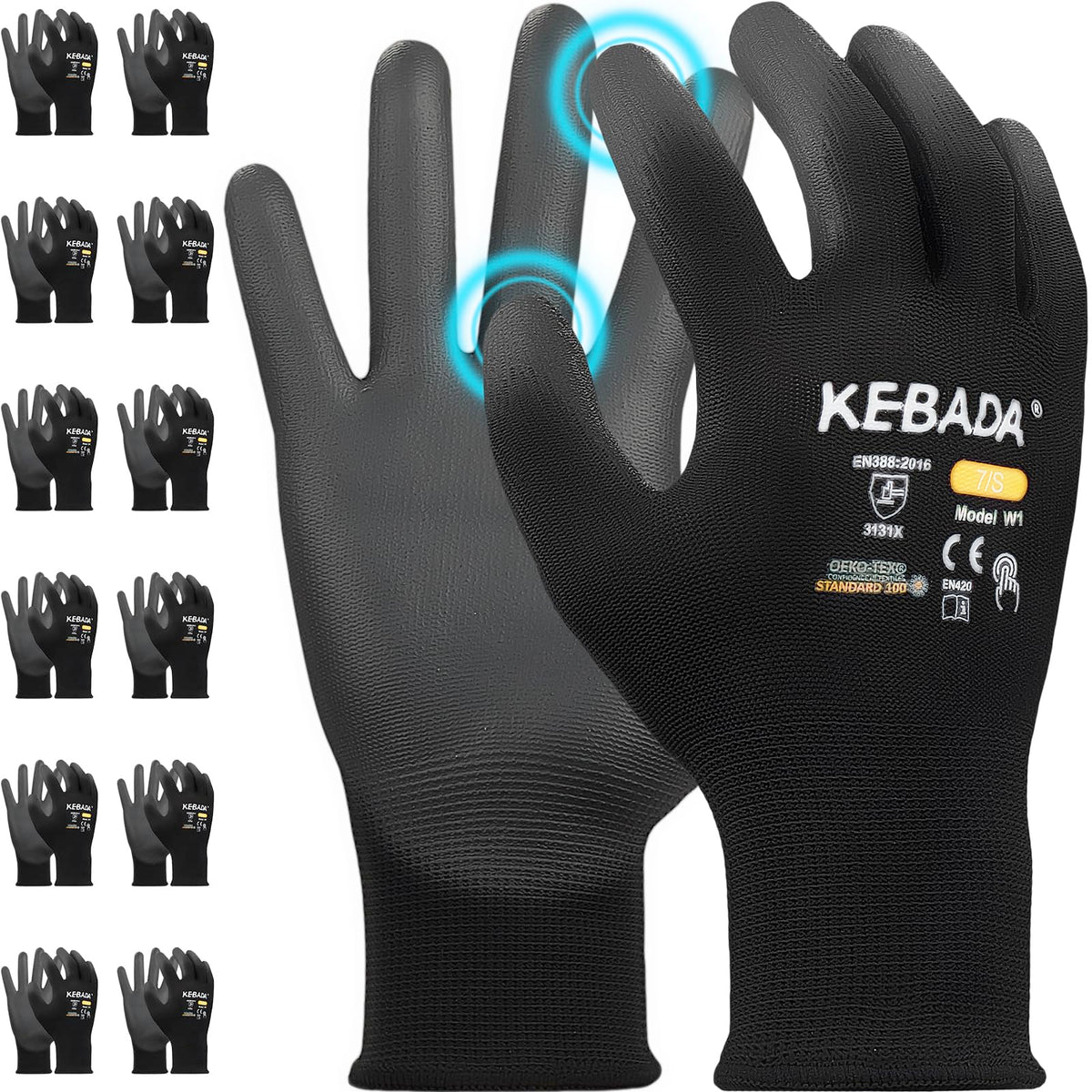 Kebada W1 gloves front view showing lightweight, flexible design for all-day comfort