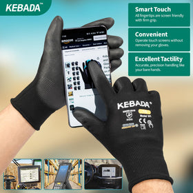 Kebada W1 glove held in hand demonstrating secure grip during material handling tasks