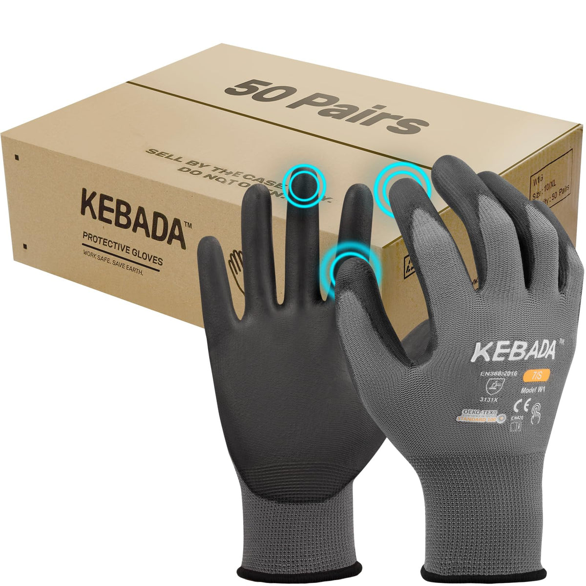 Kebada W1 gloves provide palm grip for secure handling in dry and light oily conditions.
