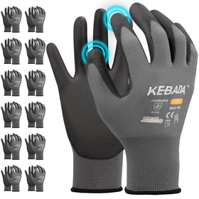Kebada W1 gloves close-up PU coating showing grip for tools and materials