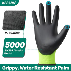 Close-up of Kebada W1 gloves showing PU grip on palm