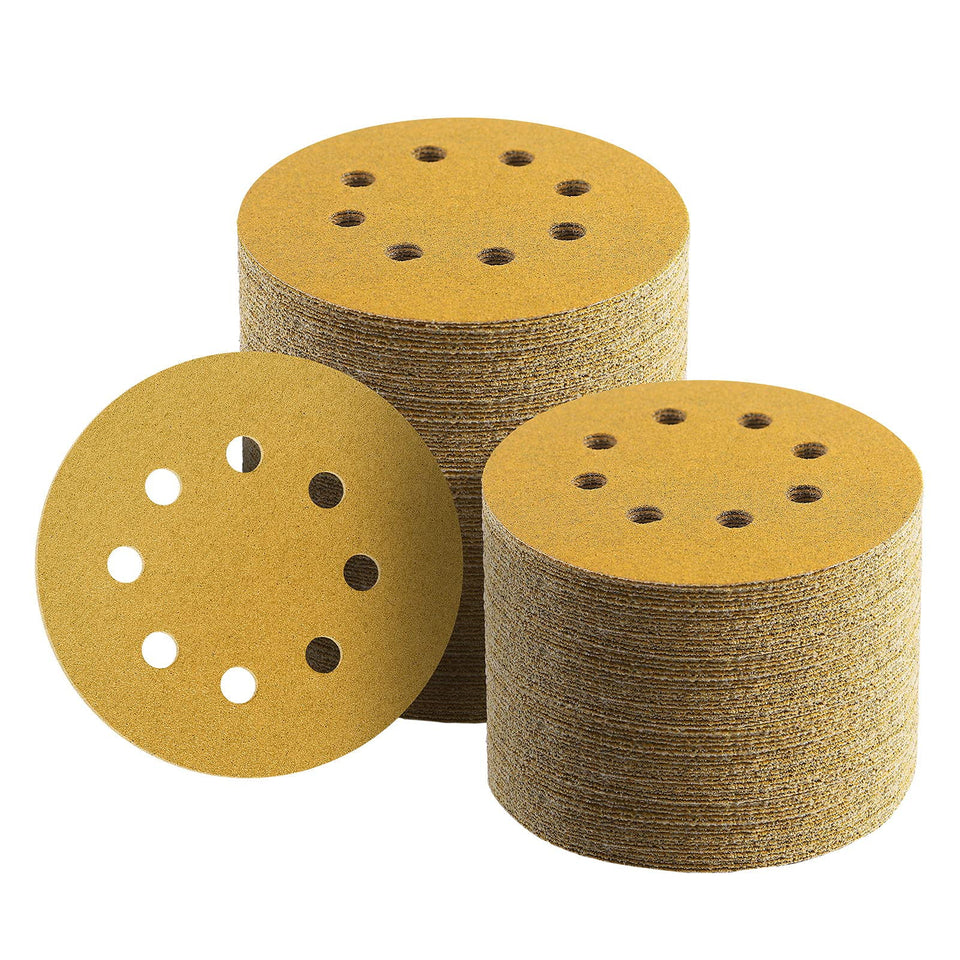 Keeimp 100-piece 5-inch discs with 8-hole design for secure sanding.