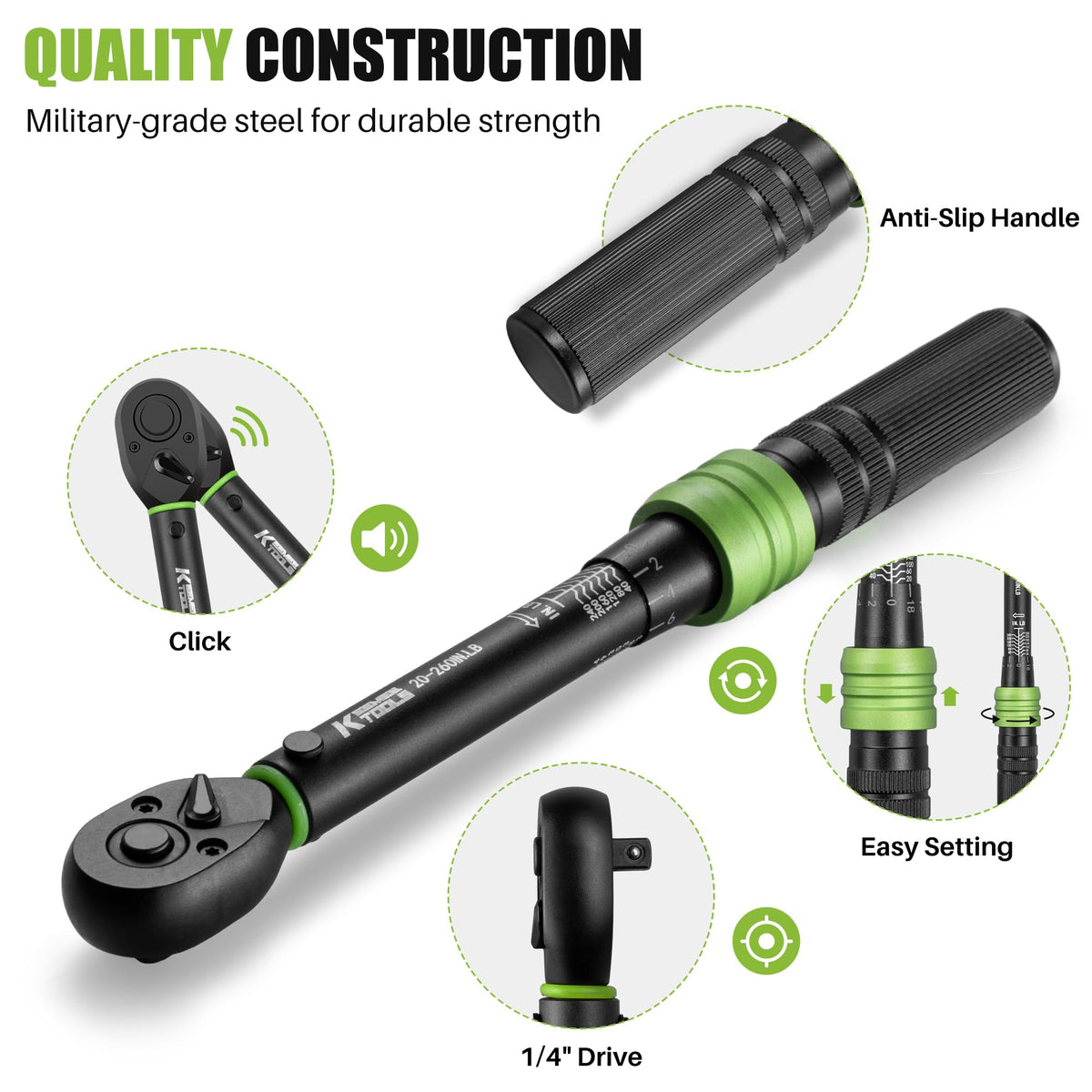 KEEMEETOOLS 72-tooth head for smooth adjustments in tight spaces