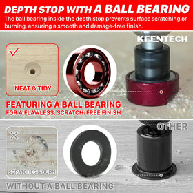 KEENTECH depth stop with ball bearing protects finish during drilling.