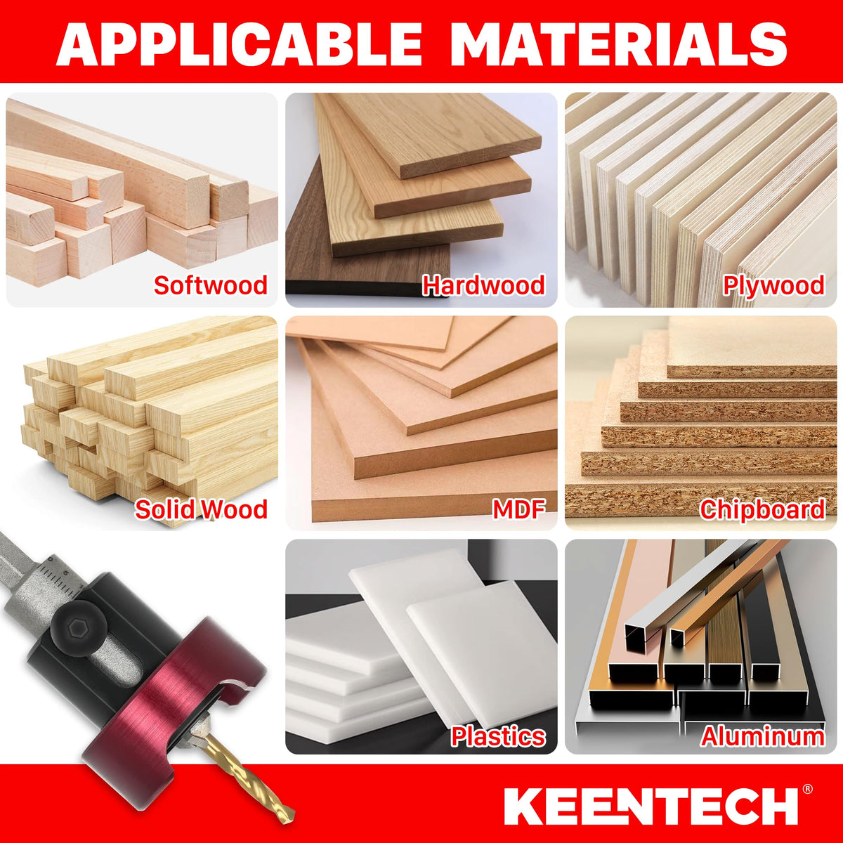 KEENTECH durable carbide countersink detail designed for long-lasting woodworking use.