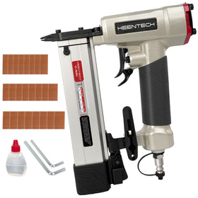 KEENTECH Pneumatic Pin Nailer close-up of the slim nose for barely visible holes.