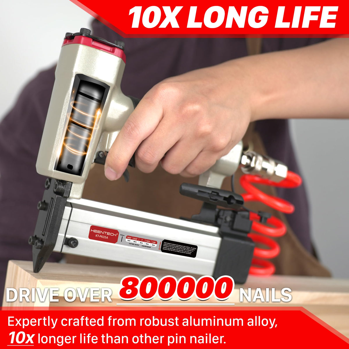 KEENTECH Pneumatic Pin Nailer precision nose for tiny trim tasks.